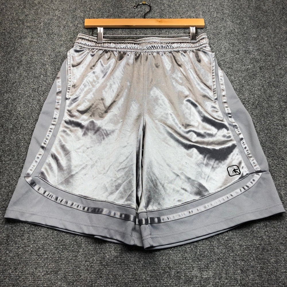 AND1 Mens Silver Metallic Basketball Shorts Shiny Mesh Trim Size Large L